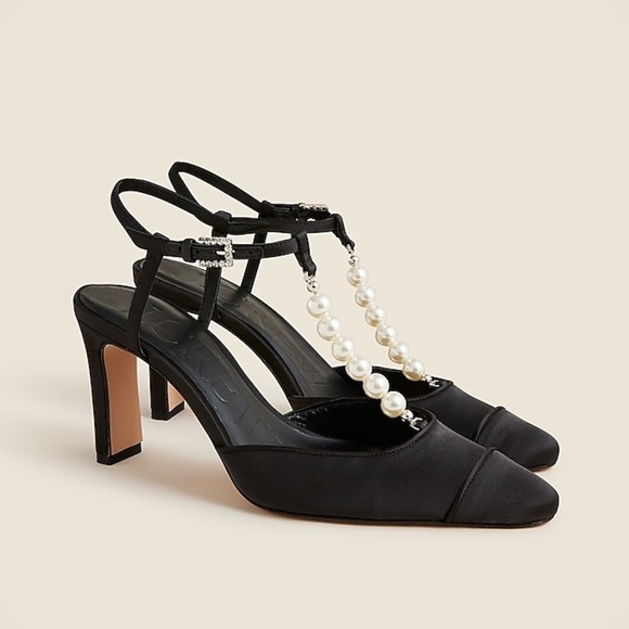 J Crew used Made-in-Spain Jules pearl-strap pumps in satin CE821